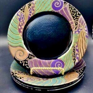 Set of 4 Arcoroc France Tampico 10" Dinner Plates Art Deco c1990  EUC